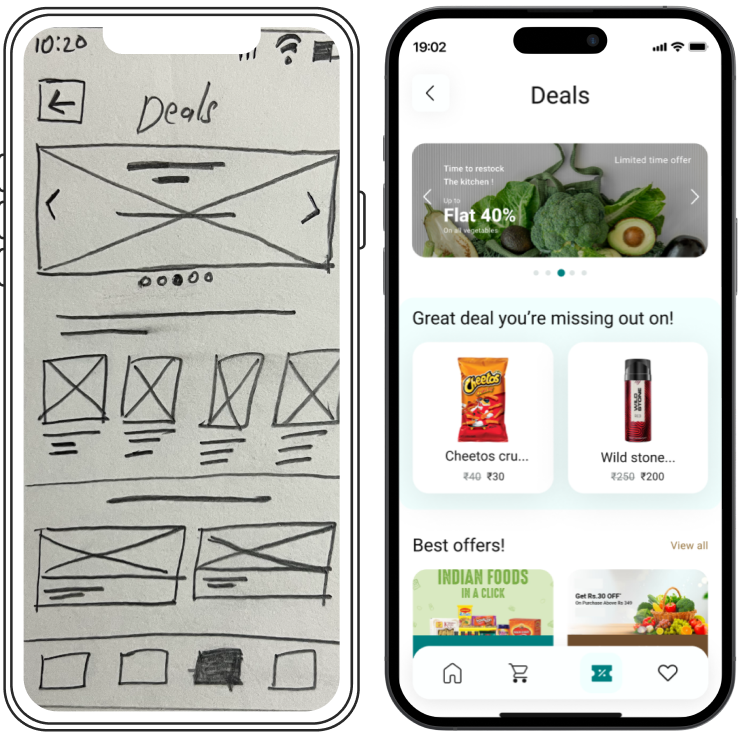 Mobile app wireframe and final design