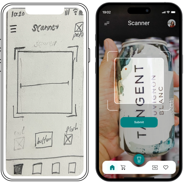 Mobile app wireframe and final design